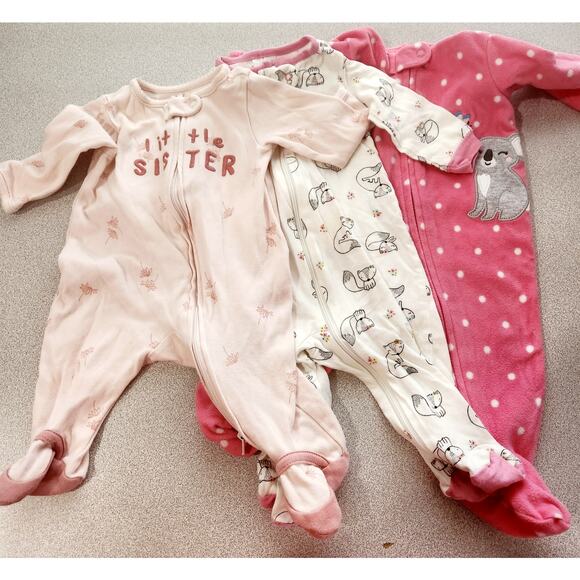 Baby Girl Pink 3 Full Zipper Sleepers 3 Months - Picture 1 of 4